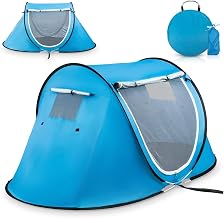 Abco Tech Pop Up Tent - Portable Tent for Camping 2 Person Pop Up with Double Doors - Water-Resistant and UV Protection - Foldable Cabana with Zipper and Carrying Bag - Sky Blue, 88.6"x47.2"x37.4"