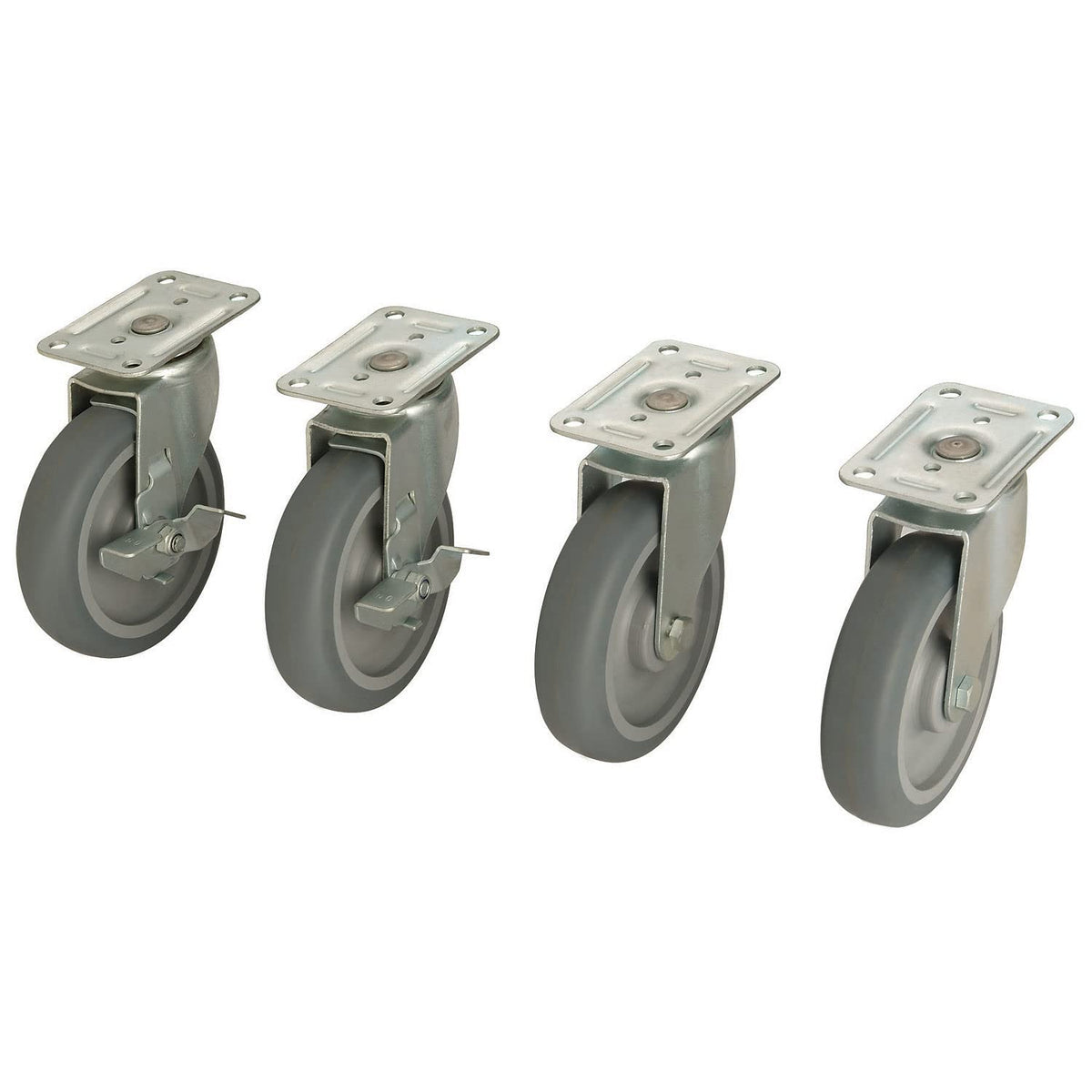 Bulk Container Caster Set (2 Swivel/2 Locking) by Global Industrial – 8"L x 5"W x 5"H, Rubber, Gray, Model 603088