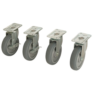 Bulk Container Caster Set (2 Swivel/2 Locking) by Global Industrial – 8"L x 5"W x 5"H, Rubber, Gray, Model 603088