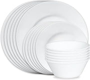 Corelle Vitrelle 18-Piece Service for 6 Dinnerware Set, Triple Layer Glass and Chip Resistant, Lightweight Round Plates and Bowls Set, Dazzling White