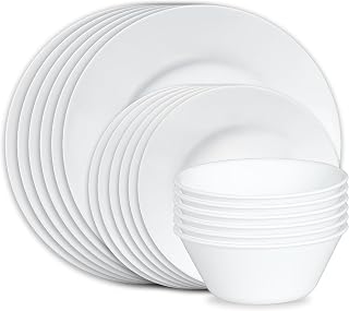 Corelle Vitrelle 18-Piece Service for 6 Dinnerware Set, Triple Layer Glass and Chip Resistant, Lightweight Round Plates and Bowls Set, Dazzling White