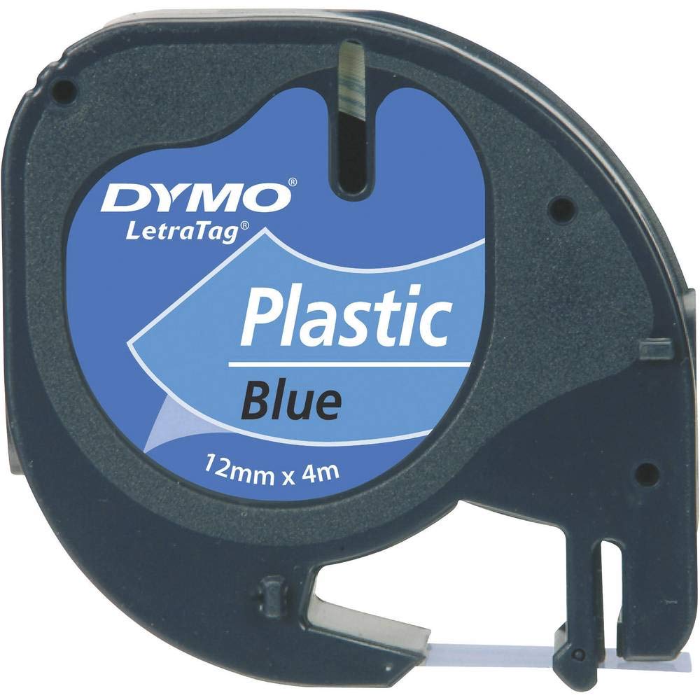 LetraTag Plastic Tape by DYMO – 12mm x 4m, Polyester, Black on Blue, Model S0721700