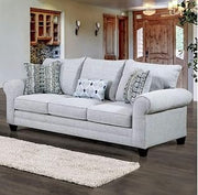 Contemporary Gray Linen-Like Sofa, 87 inches, Rolled Arms with Decorative Pillows