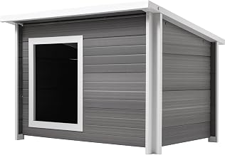 New Age Pet ECOFLEX Rustic Lodge Outdoor Elevated Dog House, X-Large Weather Resistant Shelter for Large Dogs, Wood Look Composite Material, Easy Assembly with 10 Year Warranty