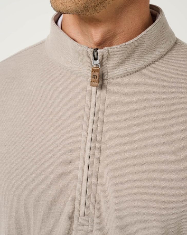 Men's Cloud Sweater 1/4 Zip by TravisMathew – Large, Cotton Blend, Heather Roasted Cash, Model A42356