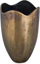 Athena Vase, Round Cast Aluminum, Scalloped Detailing, Antique Brass