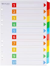 Westcott Index for A4 folders, dividers for DIN A4 folders, 10 Write-on tabs in 5 Colours, as Folder Organiser, Robust 160 g/m² with Euro Holes, E-733311 00
