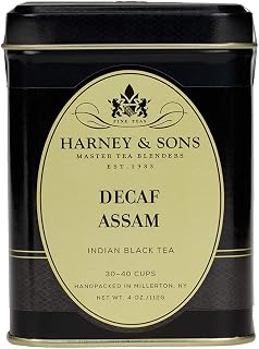 Harney & Sons Decaffeinated Assam Loose Leaf Black Tea Tin, 4 oz | Decaffeinated Assam black tea with a rich, malty flavor. Gluten free.
