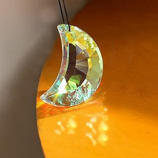 Hanging Chandelier Crystals Prisms with Chain for Window Suncatchers Parts Rainbow Maker Pendants(Colorful,Crescent Moon)