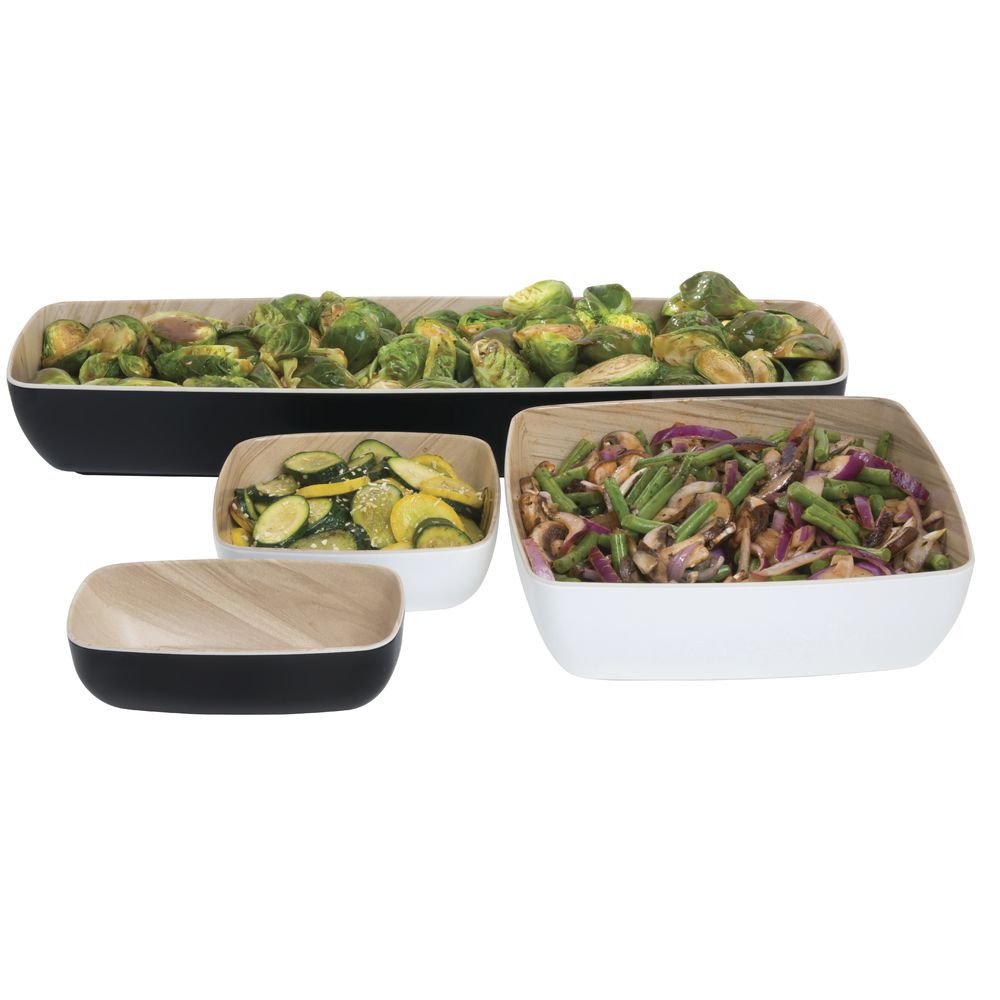 Black Serving Bowl with Light Wood Inside - 6 1/2"L x 6 1/2"W x 2"H by HUBERT – Melamine, Black, Model M2356-BLACK