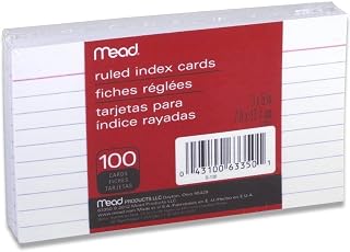 Mead 3 x 5-Inch Index Cards, Ruled, 100 Count, White (63350) Pack Of 6