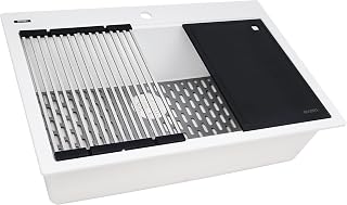 Ruvati 33-inch Granite Composite Quartz Workstation Drop-in Topmount Kitchen Sink Matte White - RVG1306WH
