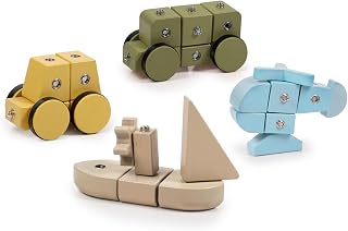 Guidecraft Snap Block Vehicles - 32 pc. Set: Wooden Pretend Play Early Education Learning Toy for Kids, Block Play Building Set for Toddlers