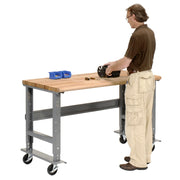 Adjustable Height Mobile Workbench by Global Industrial – 30"L x 60"W x 4.5"H, Maple, Gray, Model 183987A