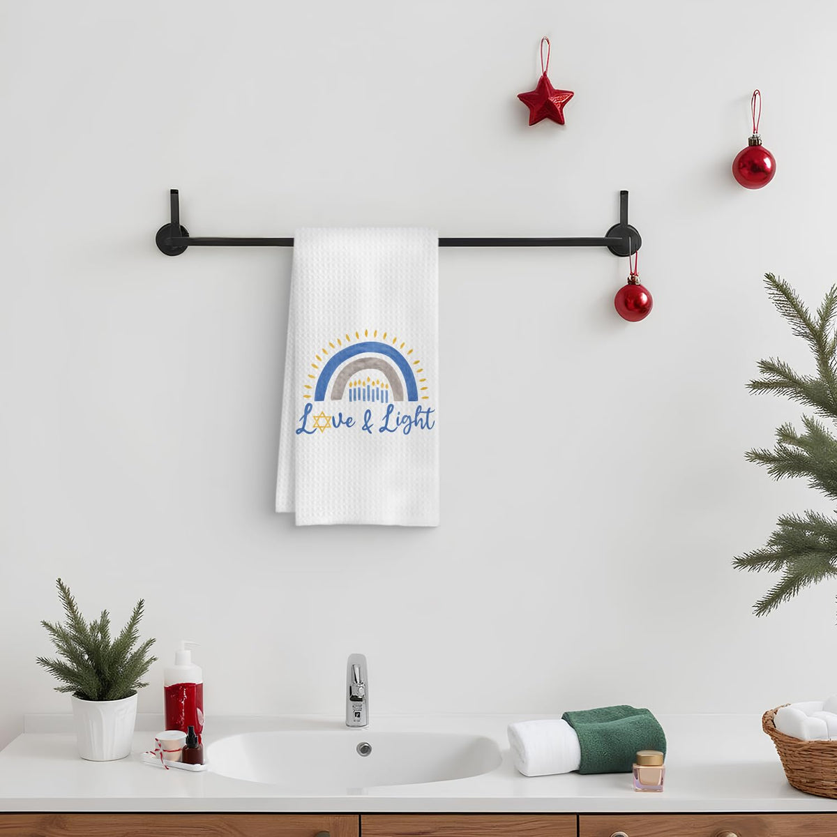 Fuasei Hanukkah Dish Towels, Festival of Lights Rainbow Print, 16 x 24 Inch