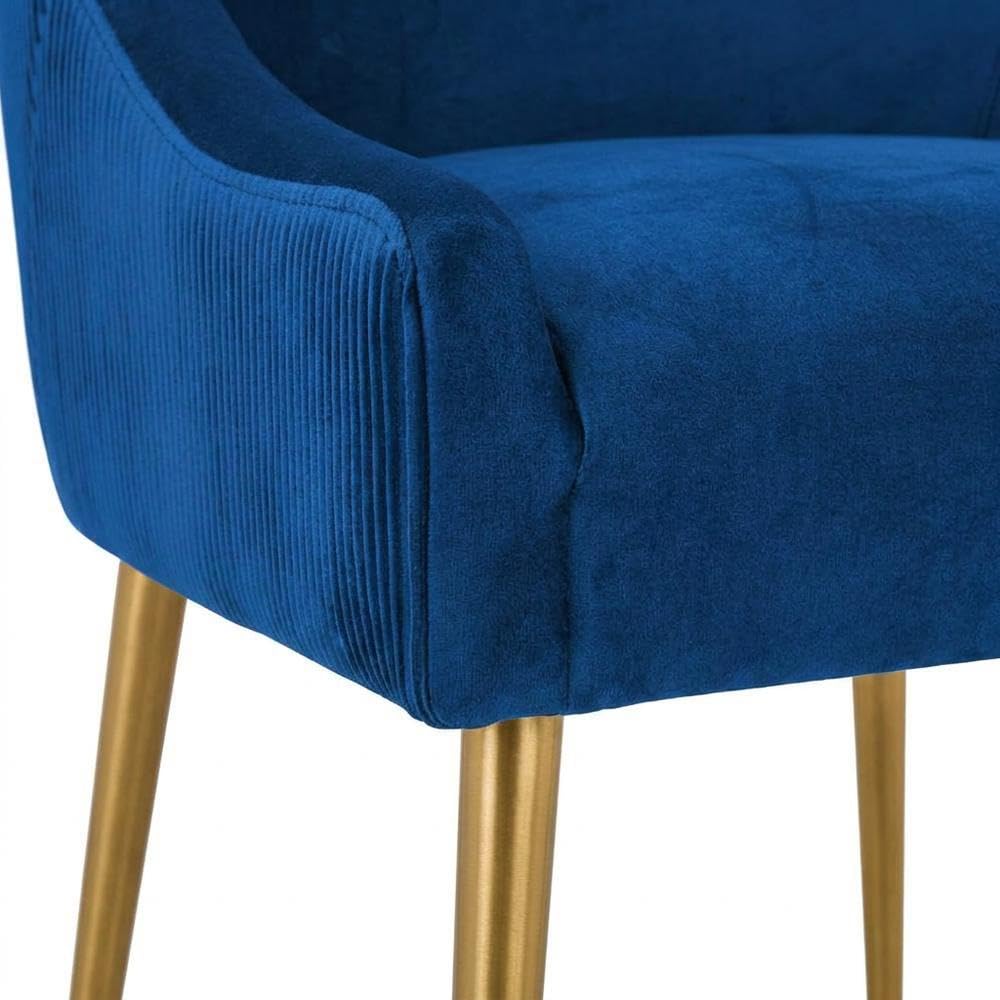 Velvet-Upholstered Side Chair with Pleated Back by Starlight Canyon Home – Velvet, Navy