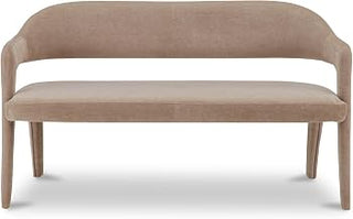 Martens Dining Bench, Polyester Upholstery, Iron Frame, Open Barrel Back, Cushioned Seat, Camel