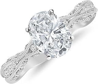1.25 Ctw 14K White Gold Channel Set Eternity Curving Oval Cut Diamond Engagement Ring (1 Ct E Color SI2 Clarity Center Stone)