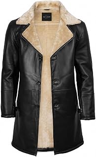 Men's Genuine Lambskin Leather Shearling Coat – Real Leather Jacket with Sherpa Lining, Casual Winter Coat