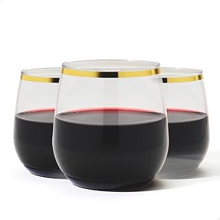 TOSSWARE POP Gold Rim 12oz Vino Jr Set of 48, Premium Quality, Recyclable, Unbreakable & Crystal Clear Plastic Cocktail Glasses