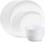 Corelle Modern Round 18-Piece Dinnerware Set, Service for 6 | Lightweight, Chip-Resistant Vitrelle Glass Plates & Bowls | Dishwasher, Microwave & Oven Safe | Made in USA