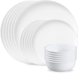 Corelle Modern Round 18-Piece Dinnerware Set, Service for 6 | Lightweight, Chip-Resistant Vitrelle Glass Plates & Bowls | Dishwasher, Microwave & Oven Safe | Made in USA