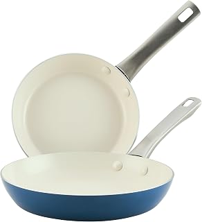 Farberware Vibrance Ceramic Nonstick Frying Pans/Skillet Set with Stainless Steel Handle, Dishwasher Safe, 8 Inch and 10 Inch Open Skillets - Blue