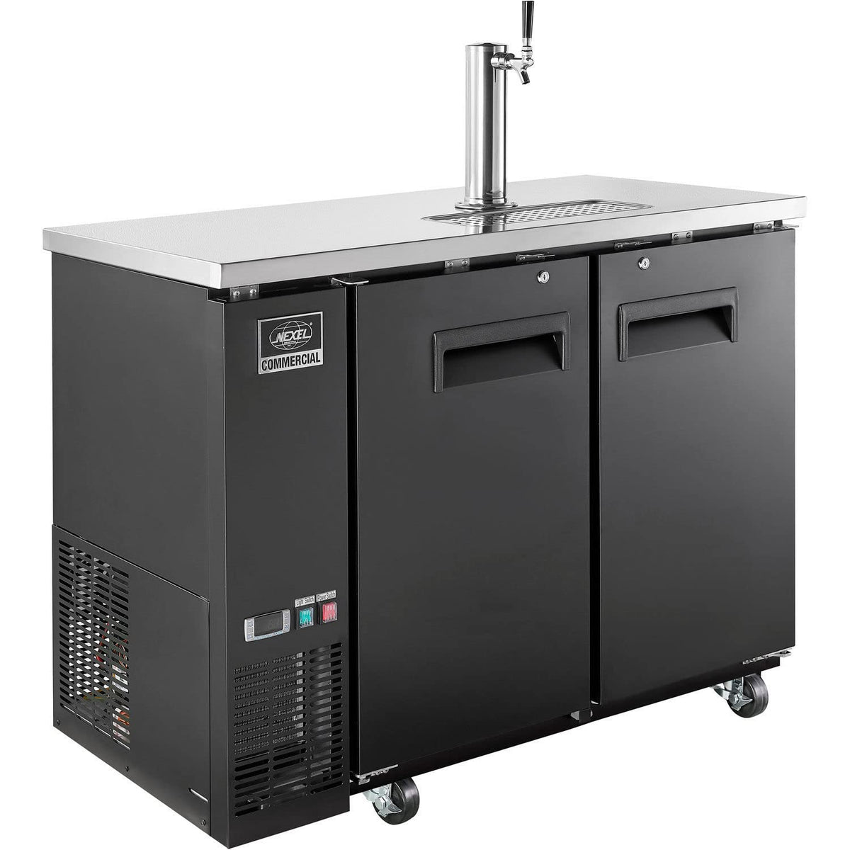 Nexel Beer Dispenser Cooler w/Single Tap Dispenser by Global Industrial – 24.38"L x 48"W x 35.63"H, Stainless Steel, Black, Model UDD-24-48-HC