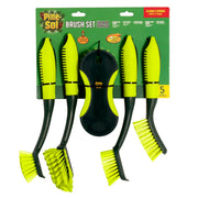 Scrub Brush Set - Long Handle Cleaning Brushes with Heavy Duty Bristles and Comfort Grip - Scrubbers for Kitchen by Pine-Sol – 5 Piece Set, Nylon, Green, Model Pine-Sol
