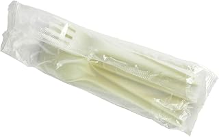 Vegware Compostable CPLA Plastic Utensils Set, Case of 250, Disposable Knife, Fork, Spoon, and Recycled Napkin, Renewable Material Made from Plants, Sturdy and Strong, Hot or Cold Applications