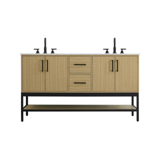Elegant Kitchen and Bath 60" Double Bathroom Vanity in Honey Brown by Elegant Lighting – 60" W x 22" H x 18" D, Wood, Honey Brown, Model VF60760DMHB