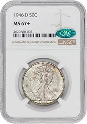 1946 D American Silver Walking Liberty Coin MS-67+ $0.50 NGC/CAC MS67+ | Half Dollar