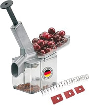 Westmark 407022E6 Cherry Corer with Chute and Large Core Cassette, Includes 4-Piece Wear Parts Set, Plastic/Stainless Steel/Aluminium, Cherry Omat, Silver/Black/Transparent