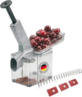 Westmark 407022E6 Cherry Corer with Chute and Large Core Cassette, Includes 4-Piece Wear Parts Set, Plastic/Stainless Steel/Aluminium, Cherry Omat, Silver/Black/Transparent
