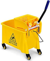 LDAILY Mop Bucket with Wringer, Commercial Mop Bucket on Wheels, 21 Quart | Yellow Side Press Wringer Bucket with Splash-Free Design for Floor Cleaning, 23.5" x 11" x 27.5"