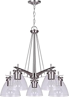 Canarm New Yorker 5-Light Chandelier, Brushed Nickel Finish with Clear Glass Shades, Adjustable Chain Transitional Lighting for Dining Room, Kitchen or Foyer