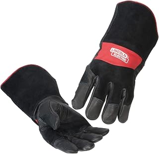 Lincoln Electric Premium Leather MIG Stick Welding Gloves | Heat Resistance & Dexterity| Medium | K2980-M,black, Red