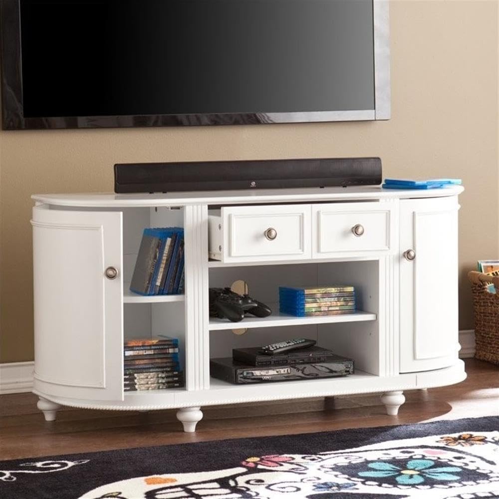 Dandridge TV/Media Stand - White by SEI Furniture – 48.5 x 16.25 x 24.25 inches, Wood, White, Brushed Silver, Model AZ2438SM