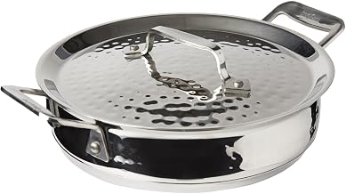 Bon Chef 60022HF Stainless Steel Induction Bottom Cucina Round Casserole with Lid, Hammered Finish, 1-3/4 Quart Capacity, 8-5/16" Diameter x 2-1/2" Height