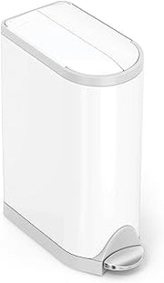 simplehuman Butterfly Step Can, 18L / 4.8 Gallon Trash Can with Upgraded Odor Control for Bedrooms, Bathrooms, Nurseries, 150,000-Step Pedal, Lid Shox® Silent Close, White Steel