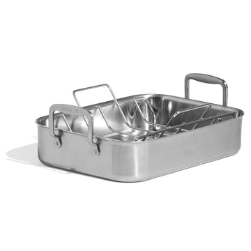 Made In Stainless Roasting Pan With Rack, 18.45 Inch, Silver
