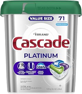 Cascade Platinum Dishwasher Pods, Fresh Scent, 74 Actionpacs, 3.17 Pound (Pack of 1)