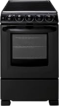 Summit Appliance REX2051BRT 20" Wide Electric Smooth-Top Range Oven, Black; Smooth Ceramic Glass Top, Removable Backguard, 4 Cooking Zones, Push-to-turn Burner Knobs, Waist-high Broiler