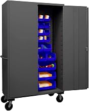 Durham 3502M-BLP-42-5295 Lockable Mobile Cabinet with 42 Blue Hook-On Bins, Flush Door Style, 48" Wide, 14 Gauge, Gray