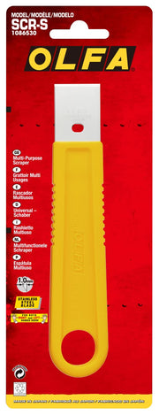 25mm Multi-Purpose Razor Scraper (SCR-S) - Stainless by OLFA – 8"L x 5"W x 2"H, Stainless Steel, Yellow, Model SCR-S / 870501 / 01003-M