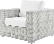 Gray Outdoor Patio Armchair for Relaxing, Comfortable Seat with Armrests, Durable Weather-Resistant Frame, Stylish Outdoor Lounge Seating