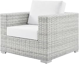 Gray Outdoor Patio Armchair for Relaxing, Comfortable Seat with Armrests, Durable Weather-Resistant Frame, Stylish Outdoor Lounge Seating