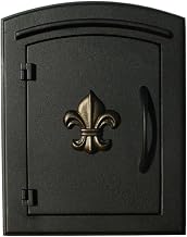 MAN-1402-BL Not Applicable Manchester Column Mount Rust Free Cast Aluminum Mailbox with"Decorative Fleur De Lis Logo" in Black