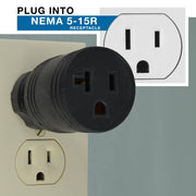 30129 15A to 15/20A Plug Adapter by Conntek – 1/PK, Plastic, Black, Model 30129/ WS-187-3