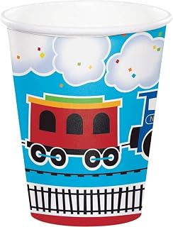 Creative Converting All Aboard Blue Boy's 1st Birthday Paper Beverage Cups, 9 oz, Multicolor